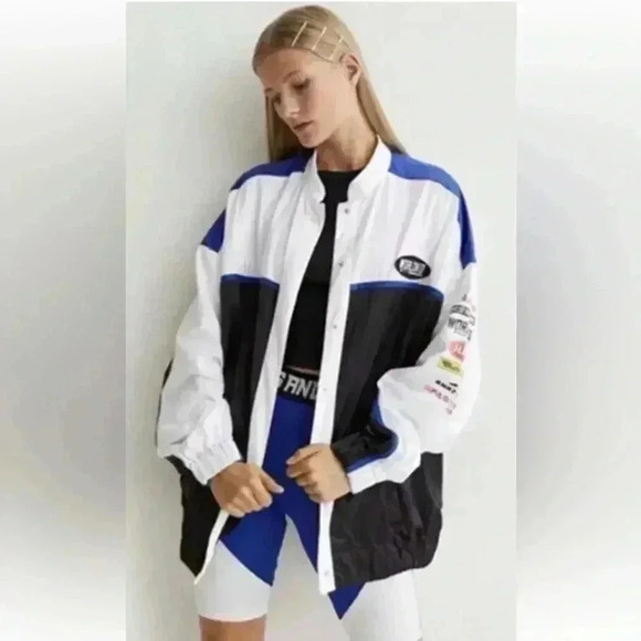 H&M Divided Women’s size M Block Colour Racing Sports Oversized Jacket Motocross - Picture 1 of 16